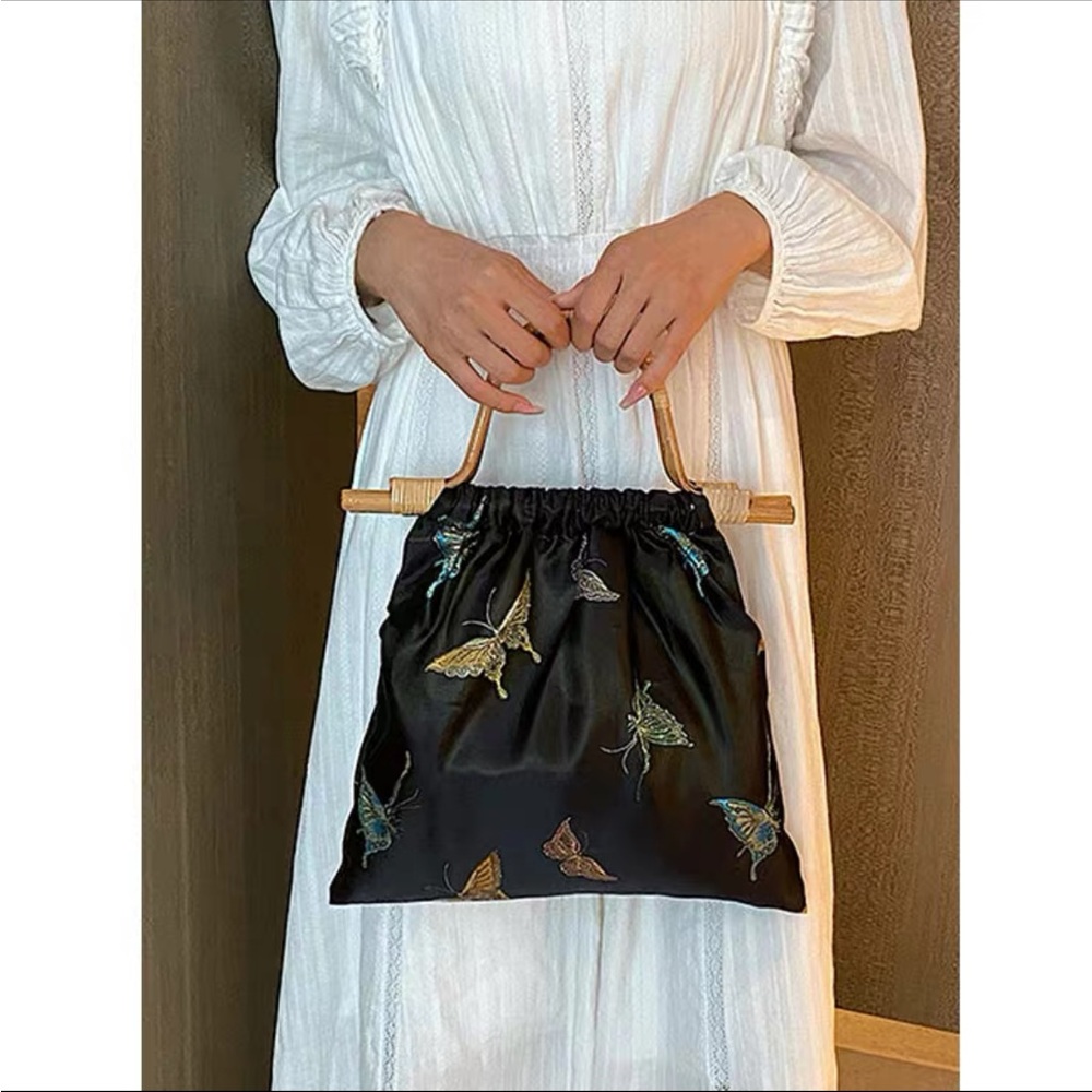 Embroidered Black Butterfly Tote Bag